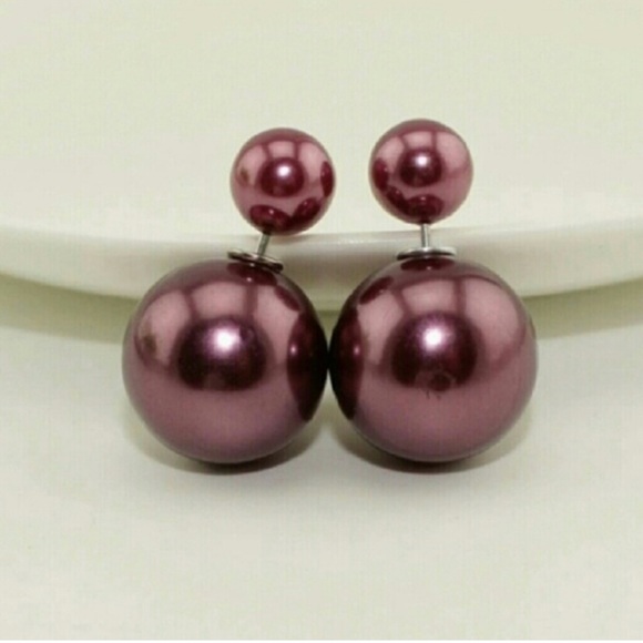 "Pearl" Double Sided Earrings. Blue, Dark Pink, Green & Red - Picture 5 of 5